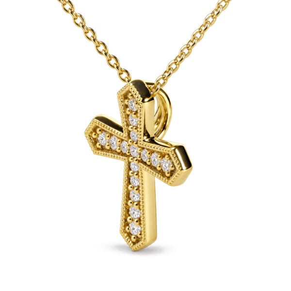 10K Yellow Gold 1/7 Cttw Diamond Petite Cross Pendant Necklace - alternate view 3
