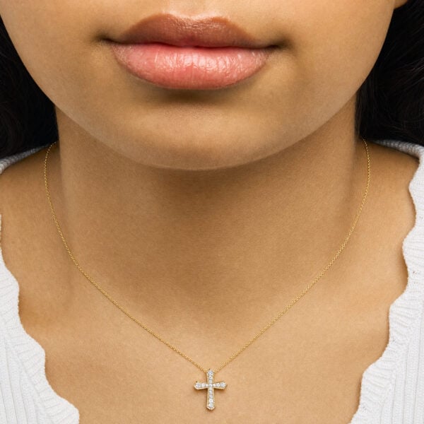10K Yellow Gold 1/7 Cttw Diamond Petite Cross Pendant Necklace - alternate view 5