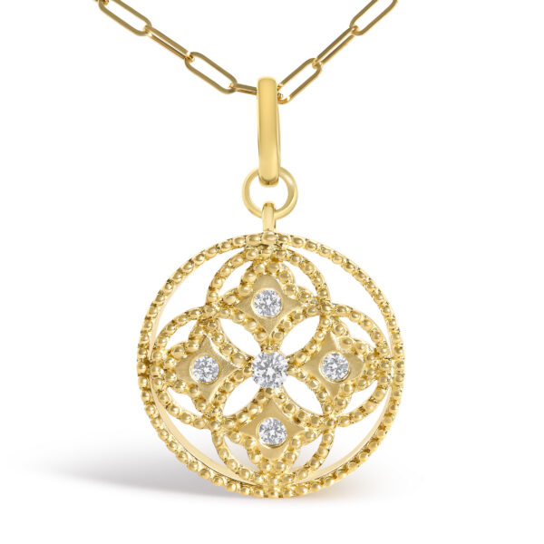 14K Yellow Gold 1/6 Cttw Diamond Openwork Medallion Pendant Necklace - alternate view 2