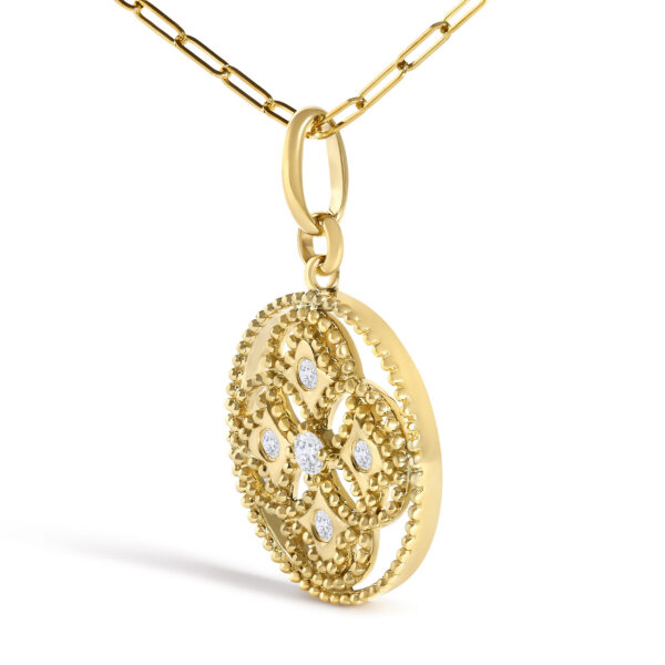 14K Yellow Gold 1/6 Cttw Diamond Openwork Medallion Pendant Necklace - alternate view 3