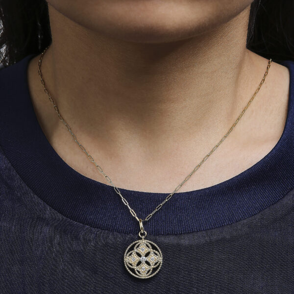 14K Yellow Gold 1/6 Cttw Diamond Openwork Medallion Pendant Necklace - alternate view 5