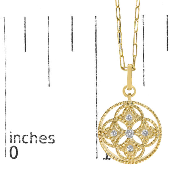 14K Yellow Gold 1/6 Cttw Diamond Openwork Medallion Pendant Necklace - alternate view 4