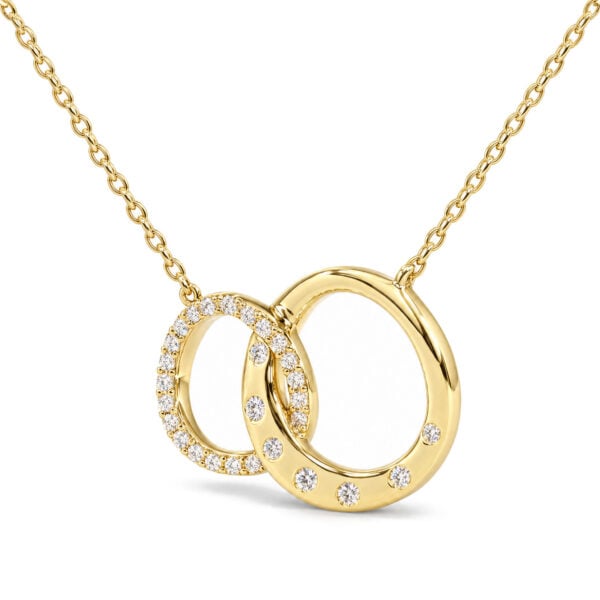 10K Yellow Gold 1/7 Cttw Diamond Inter Link Circle Necklace - alternate view 3