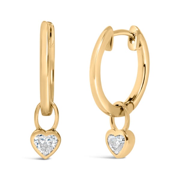 14K Yellow Gold 1/3 Cttw Heart Diamond Bezel Set Dangle Huggie Earrings - alternate view 2