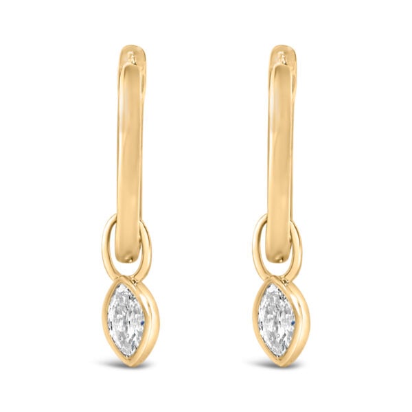 14K Yellow Gold 1/3 Cttw Marquise Diamond Bezel Set Dangle Huggie Earrings