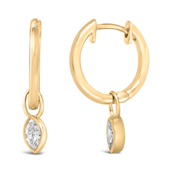 14K Yellow Gold 1/3 Cttw Marquise Diamond Bezel Set Dangle Huggie Earrings - alternate view 2