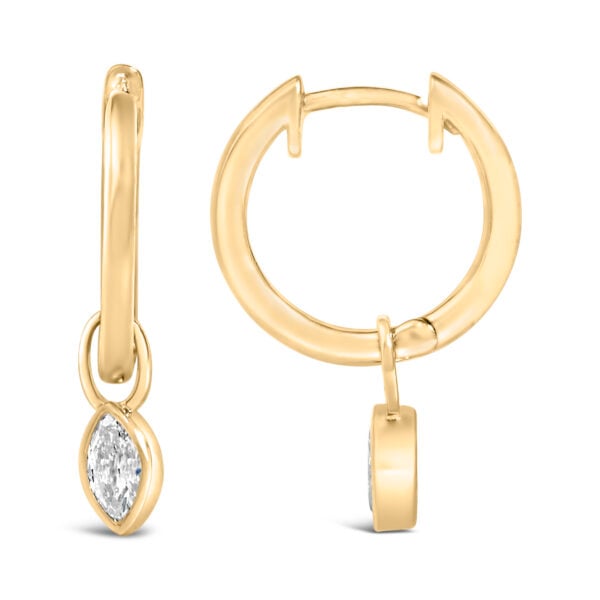 14K Yellow Gold 1/3 Cttw Marquise Diamond Bezel Set Dangle Huggie Earrings - alternate view 3
