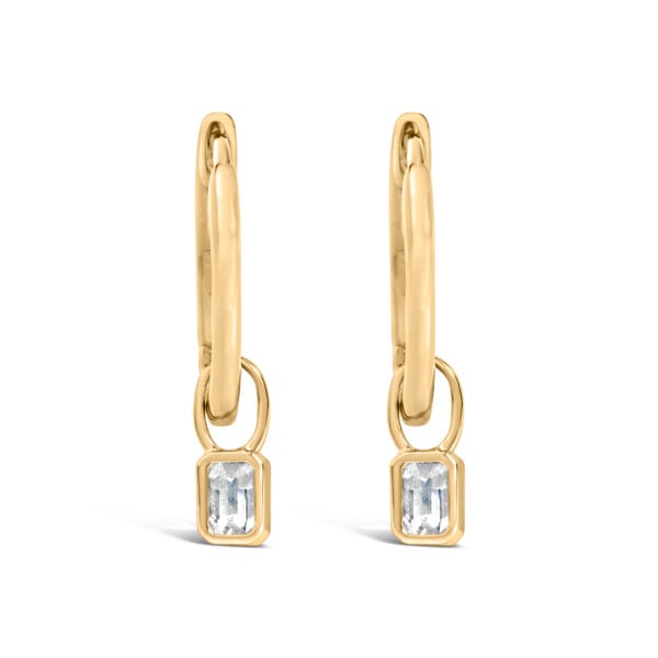 14K Yellow Gold 1/3 Cttw Emerald Diamond Bezel Set Dangle Huggie Earrings