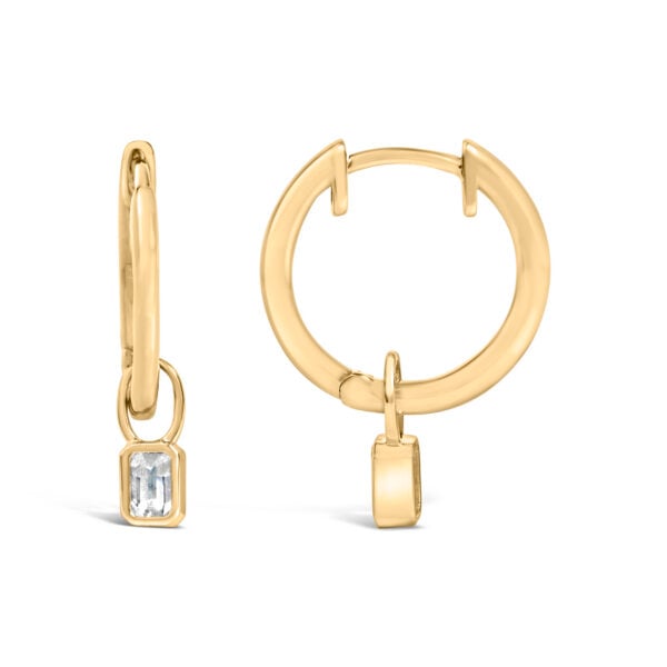 14K Yellow Gold 1/3 Cttw Emerald Diamond Bezel Set Dangle Huggie Earrings - alternate view 3