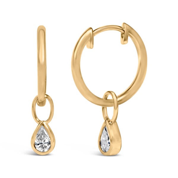 14K Yellow Gold 1/3 Cttw Pear Shape Diamond Bezel Set Dangle Huggie Earrings - alternate view 2