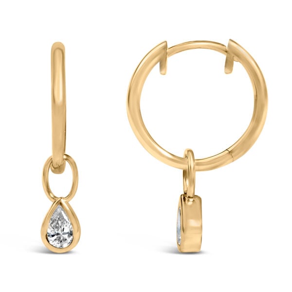 14K Yellow Gold 1/3 Cttw Pear Shape Diamond Bezel Set Dangle Huggie Earrings - alternate view 3