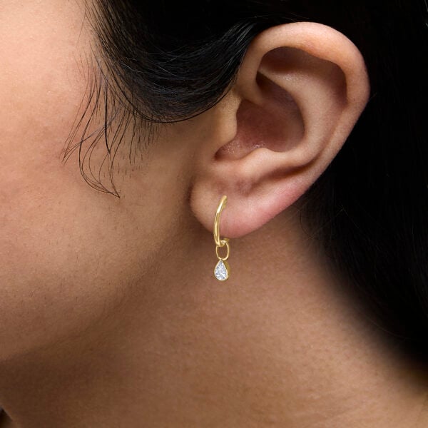 14K Yellow Gold 1/3 Cttw Pear Shape Diamond Bezel Set Dangle Huggie Earrings - alternate view 5