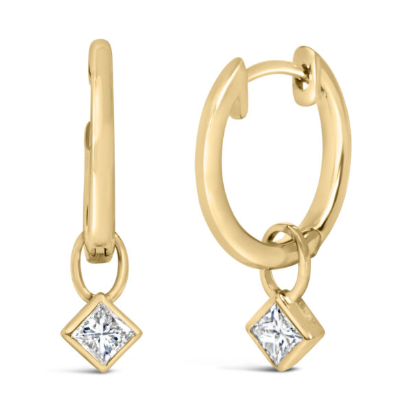 14K Yellow Gold 1/3 Cttw Princess Diamond Bezel Set Dangle Huggie Earrings - alternate view 2