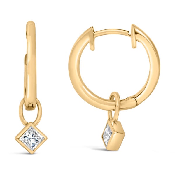 14K Yellow Gold 1/3 Cttw Princess Diamond Bezel Set Dangle Huggie Earrings - alternate view 3