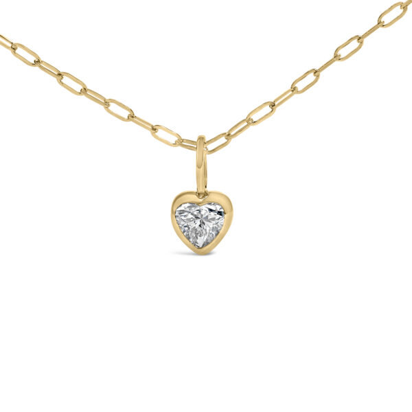 14K Yellow Gold 1/5 Cttw Heart Diamond Bezel Set Solitaire Pendant Necklace with Paperclip Chain - alternate view 2