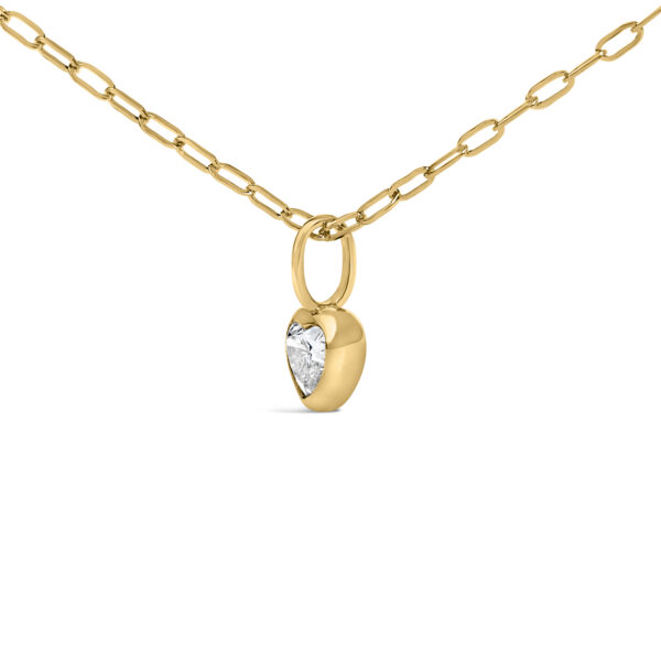 14K Yellow Gold 1/5 Cttw Heart Diamond Bezel Set Solitaire Pendant Necklace with Paperclip Chain - alternate view 3