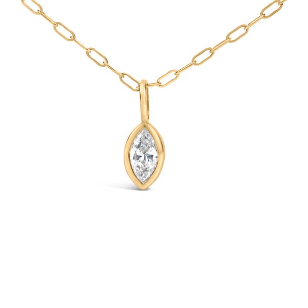 14K Yellow Gold 1/5 Cttw Marquise Diamond Solitaire Bezel Set Pendant Necklace with Paperclip Chain - alternate view 2