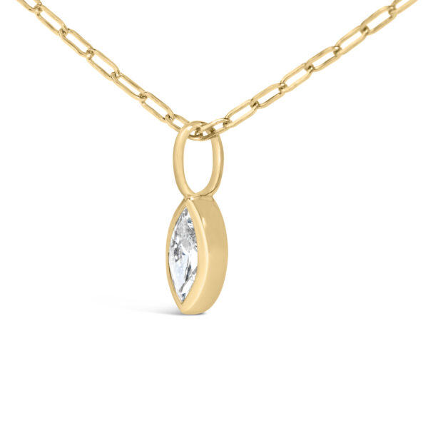 14K Yellow Gold 1/5 Cttw Marquise Diamond Solitaire Bezel Set Pendant Necklace with Paperclip Chain - alternate view 3