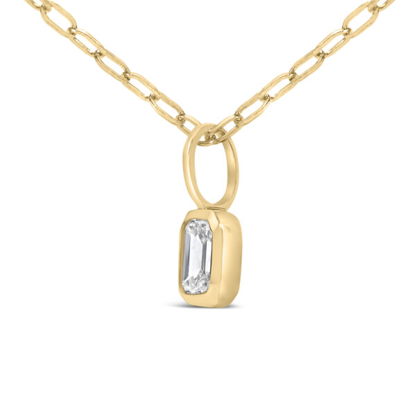 14K Yellow Gold 1/5 Cttw Emerald Diamond Bezel Set Solitaire Pendant Necklace with Paperclip Chain - alternate view 3