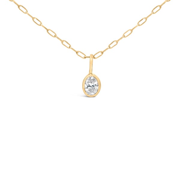 14K Yellow Gold 1/5 Cttw Oval Diamond Bezel Set Solitaire Pendant Necklace with Paperclip Chain - alternate view 2