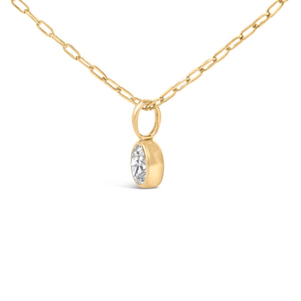 14K Yellow Gold 1/5 Cttw Oval Diamond Bezel Set Solitaire Pendant Necklace with Paperclip Chain - alternate view 3