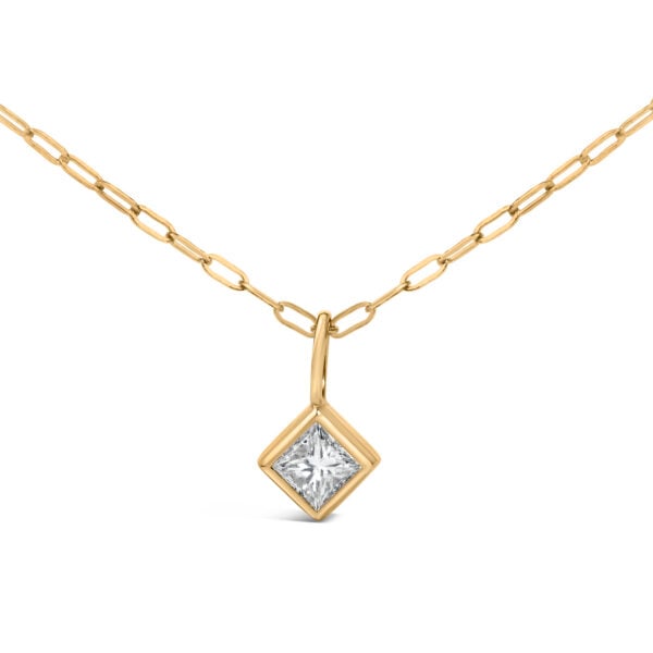 14K Yellow Gold 1/5 Cttw Princess-Cut Diamond Bezel Set Solitaire Pendant Necklace with Paperclip Chain - alternate view 2