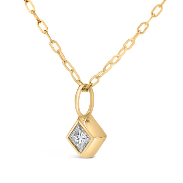 14K Yellow Gold 1/5 Cttw Princess-Cut Diamond Bezel Set Solitaire Pendant Necklace with Paperclip Chain - alternate view 3
