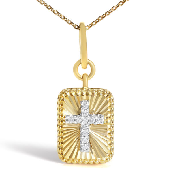 10K Yellow Gold Diamond Accent Cross Fluted Medallion Pendant Necklace - alternate view 2
