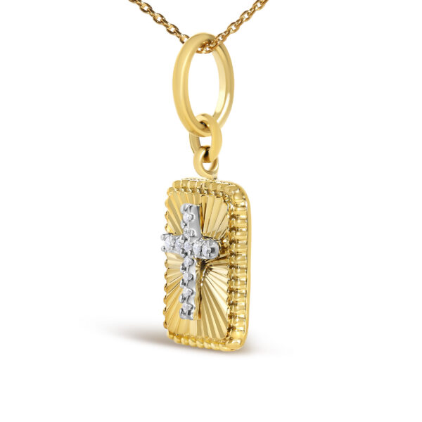 10K Yellow Gold Diamond Accent Cross Fluted Medallion Pendant Necklace - alternate view 3