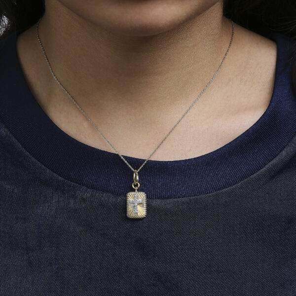 10K Yellow Gold Diamond Accent Cross Fluted Medallion Pendant Necklace - alternate view 5