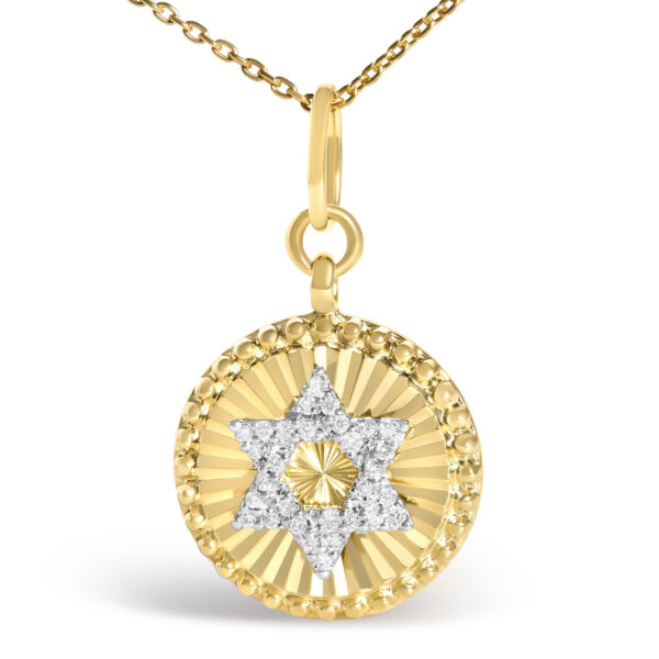10K Yellow Gold 1/10 Cttw Diamond Star of David Fluted Medallion Pendant Necklace - alternate view 2