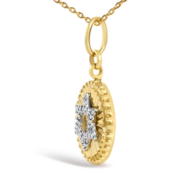 10K Yellow Gold 1/10 Cttw Diamond Star of David Fluted Medallion Pendant Necklace - alternate view 3
