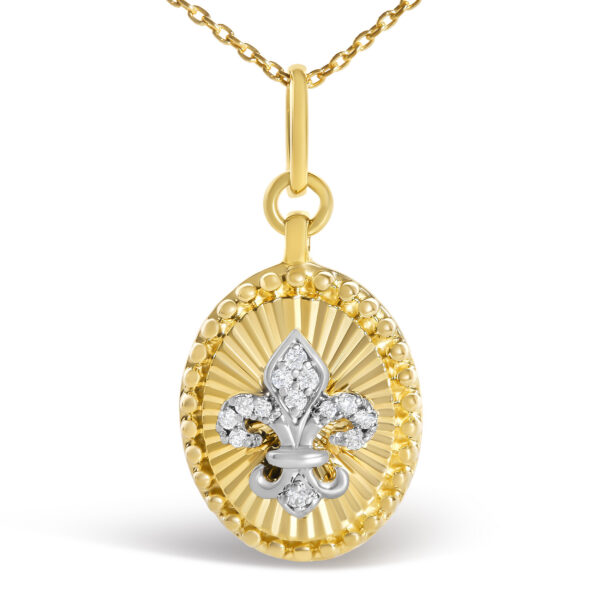 10K Yellow Gold Diamond Accent Fleur de Lis Fluted Medallion Pendant Necklace - alternate view 2