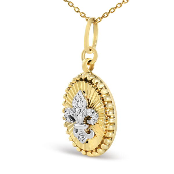 10K Yellow Gold Diamond Accent Fleur de Lis Fluted Medallion Pendant Necklace - alternate view 3