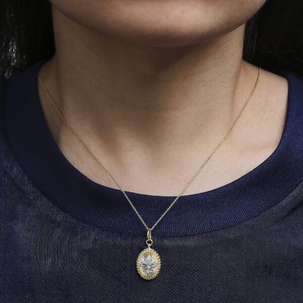10K Yellow Gold Diamond Accent Fleur de Lis Fluted Medallion Pendant Necklace - alternate view 5