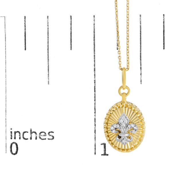10K Yellow Gold Diamond Accent Fleur de Lis Fluted Medallion Pendant Necklace - alternate view 4