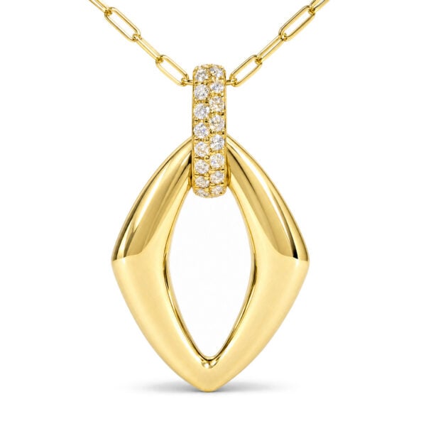 14K Yellow Gold 1/4 Cttw Diamond Open Navette Pendant Necklace with Paperclip Chain - alternate view 2
