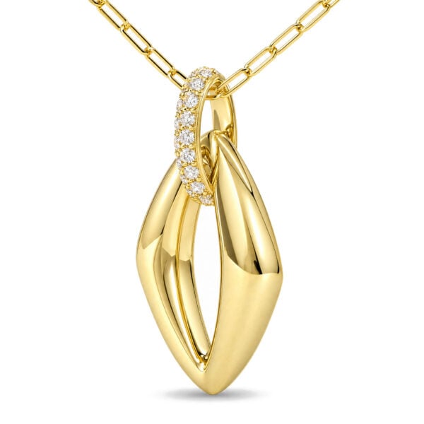 14K Yellow Gold 1/4 Cttw Diamond Open Navette Pendant Necklace with Paperclip Chain - alternate view 3
