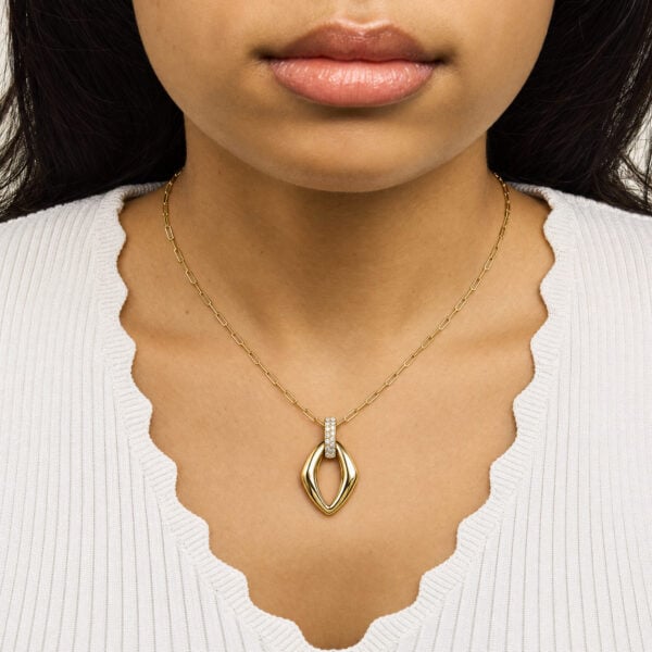 14K Yellow Gold 1/4 Cttw Diamond Open Navette Pendant Necklace with Paperclip Chain - alternate view 5
