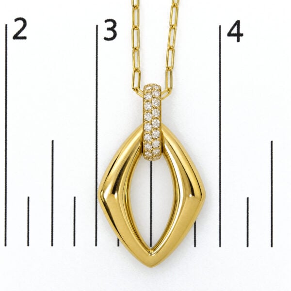 14K Yellow Gold 1/4 Cttw Diamond Open Navette Pendant Necklace with Paperclip Chain - alternate view 4