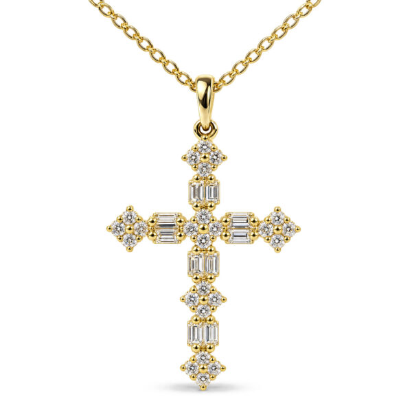 14K Yellow Gold 1/3 Cttw Baguette Diamond Cross Pendant Necklace - alternate view 2