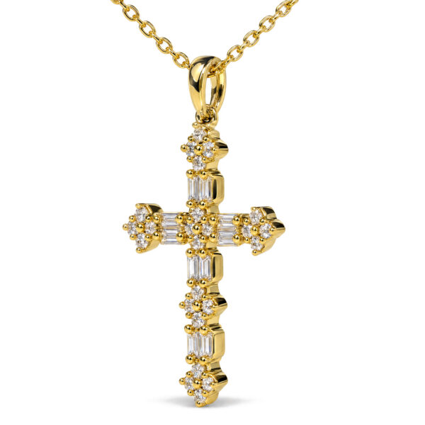 14K Yellow Gold 1/3 Cttw Baguette Diamond Cross Pendant Necklace - alternate view 3
