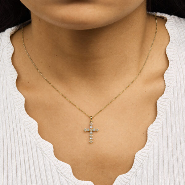 14K Yellow Gold 1/3 Cttw Baguette Diamond Cross Pendant Necklace - alternate view 5