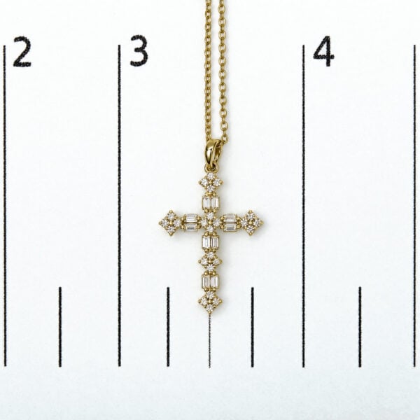 14K Yellow Gold 1/3 Cttw Baguette Diamond Cross Pendant Necklace - alternate view 4