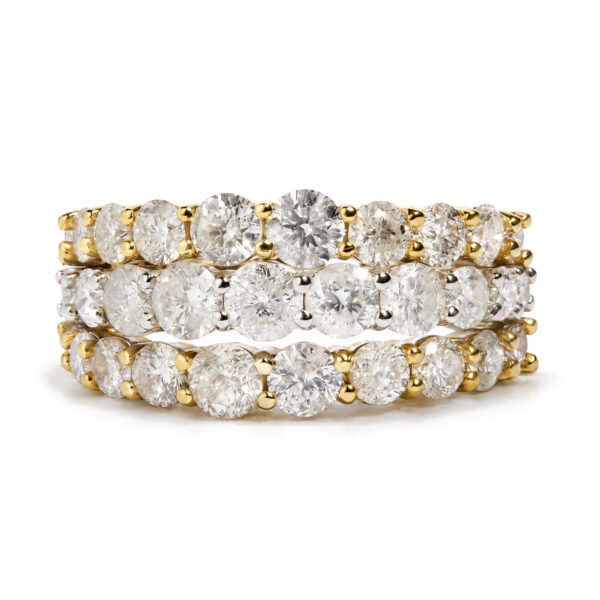 14K Yellow and White Gold 3.0 Cttw Round Diamond Multi-Row Band Ring