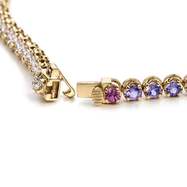 14K Yellow Gold Ombré Multicolor Sapphire and 1 3/8 Cttw Diamond Tennis Bracelet - alternate view 2