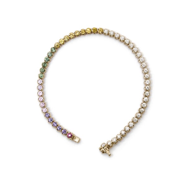 14K Yellow Gold Ombré Multicolor Sapphire and 1 3/8 Cttw Diamond Tennis Bracelet - alternate view 3