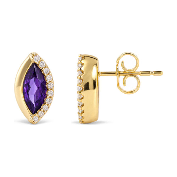10K Yellow Gold 1/10 Cttw Diamond and Marquise Amethyst Half-Halo Stud Earrings - alternate view 3