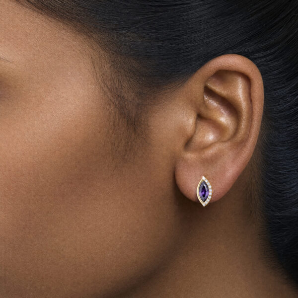 10K Yellow Gold 1/10 Cttw Diamond and Marquise Amethyst Half-Halo Stud Earrings - alternate view 5