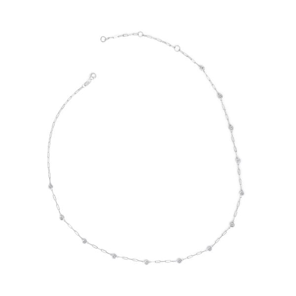 14K White Gold 1.00 Cttw Round Diamond Paperclip Bezel Set Station Necklace - alternate view 2
